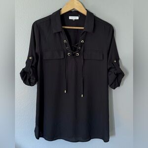 Calvin Klein Lace Up Front Long Sleeve Top Size Medium